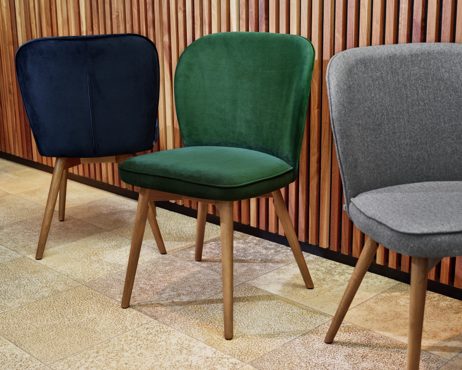 VEGA Lian Upholstered Chair Set of 2, Light-Grey Polyester Fabric, Solid Beech Oak-Finish Legs, Fire-Retardant, 56x58x86 cm