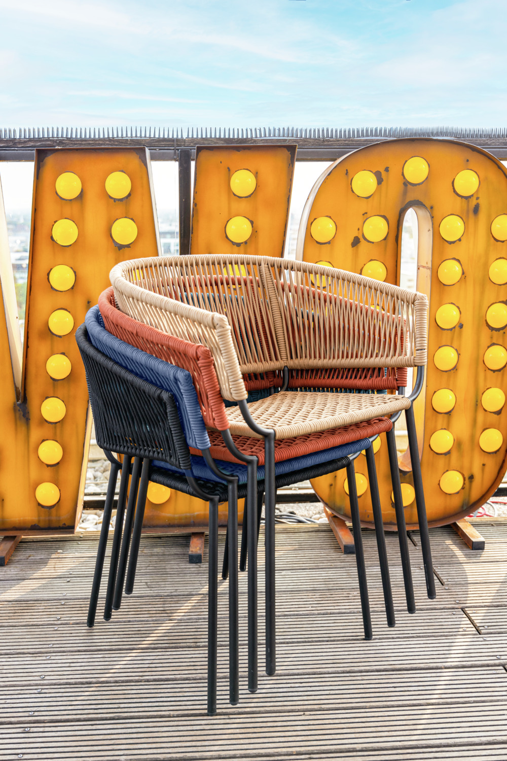 VEGA Samo Outdoor Chair Set of 2, Rope Wickerwork, Galvanized Steel Frame, Stackable, Weatherproof, Terracotta, 62.5x56x79 cm