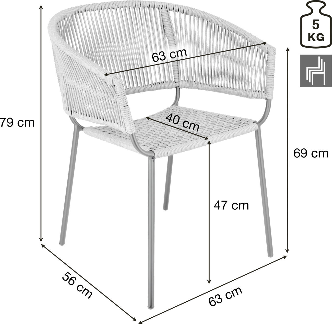 VEGA Samo Outdoor Chair Set of 2, Rope Wickerwork, Galvanized Steel Frame, Stackable, Weatherproof, Terracotta, 62.5x56x79 cm