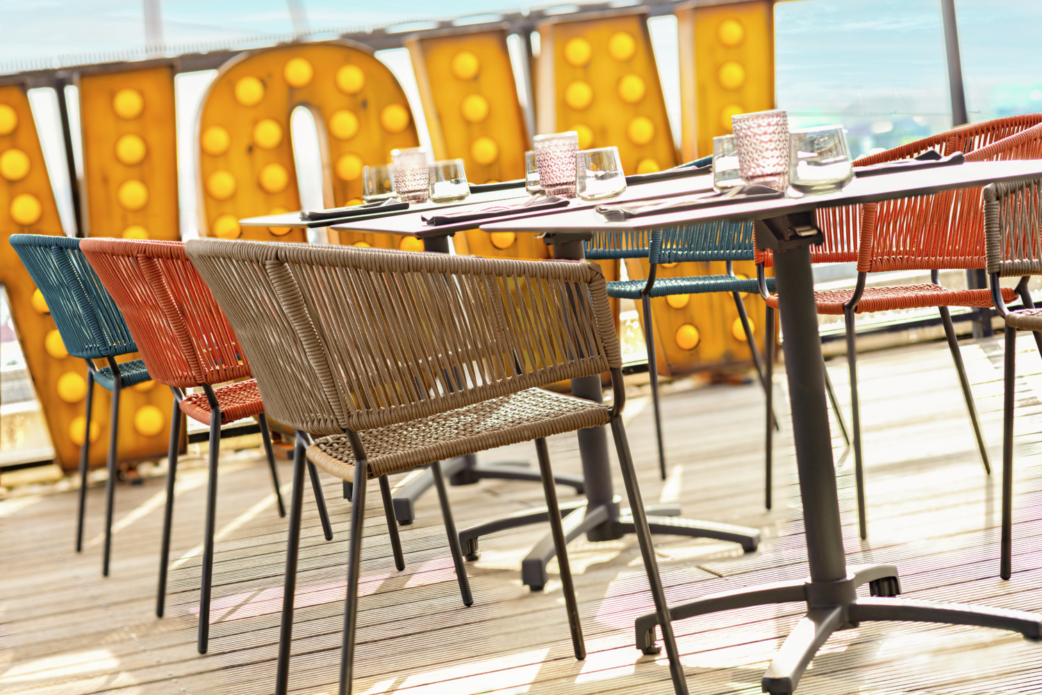 VEGA Samo Outdoor Chair Set of 2, Rope Wickerwork, Galvanized Steel Frame, Stackable, Weatherproof, Terracotta, 62.5x56x79 cm