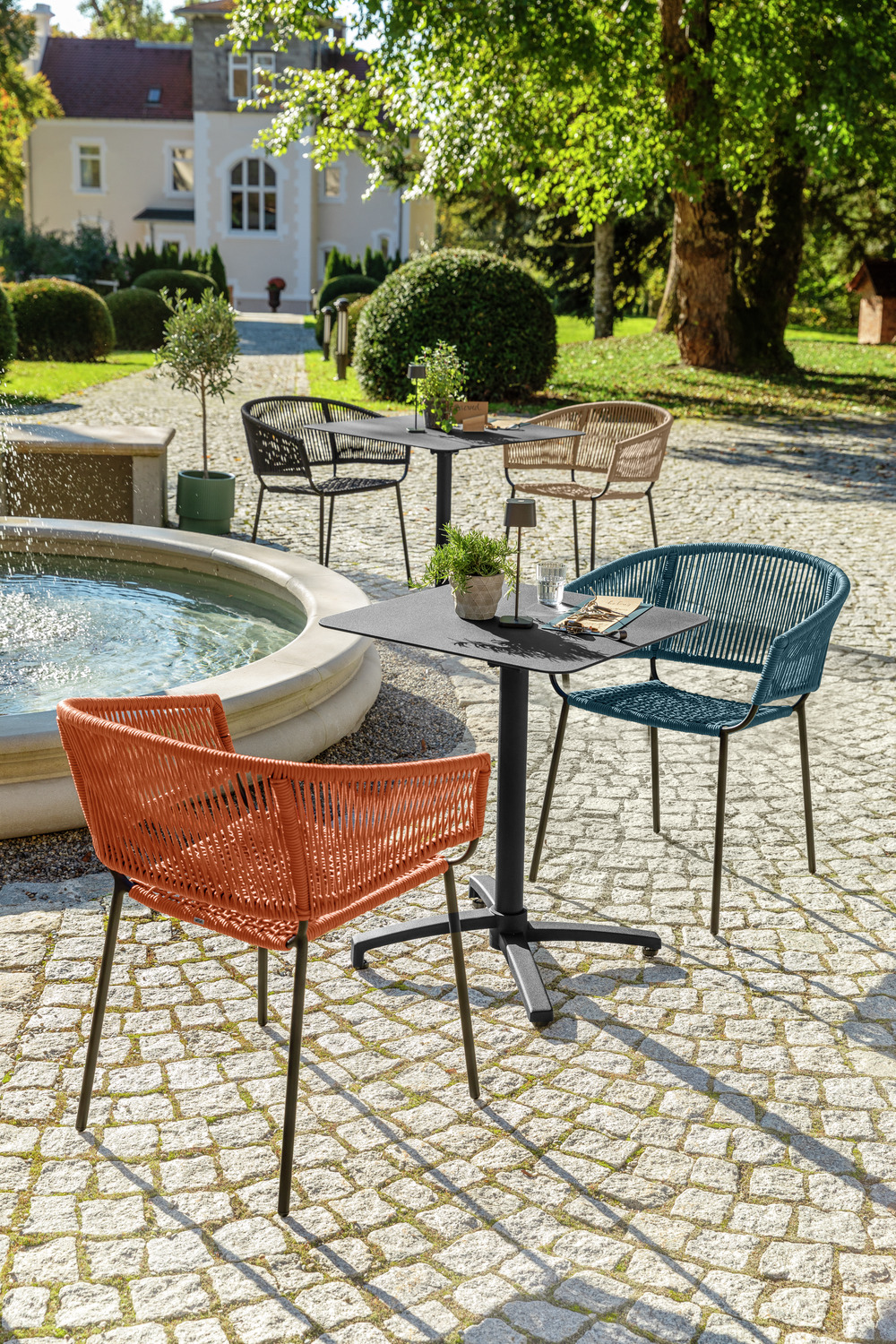 VEGA Samo Outdoor Chair Set of 2, Rope Wickerwork, Galvanized Steel Frame, Stackable, Weatherproof, Terracotta, 62.5x56x79 cm