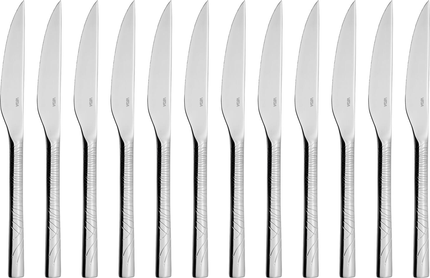 VEGA Monastir Pizza Steak Knife Set of 12, Chrome Stainless Steel 13/0, Mirror Polished, 22.5 cm, Silver