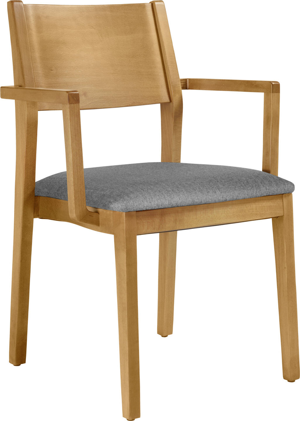 VEGA LUSINI Solutions GmbH Stacking chair Stak fabric, with armrests Stapelstuhl Stak Stoff, mit Armlehne Stacking chair Stak fabric, with armrests; 48x51x86 cm (WxDxH); seat light-grey, base light-brown; 2 piece / pack Stapelstuhl Stak Stoff, mit Armlehne; 48x51x86 cm (BxTxH); Sitz hellgrau, Gestell hellbraun; 2 Stück / Pack Ergonomically shaped upholstered chair made of a beech frame, stained and lacquered. Seat made of fabric cover (100% polyester). Stackable up to five chairs. Stacking protection attached to the bottom. For indoor use only. Supplied assembled. Includes floor-protecting glides. Ergonomisch geformter Polsterstuhl aus einem Buchengestell, gebeizt und lackiert. Sitzfläche aus Stoffbezug (100 % Polyester). Stapelbar bis zu fünf Stühlen. Stapelschutz an der Unterseite angebracht. Nur für den Innenbereich. Montiert geliefert. Inklusive bodenschonender Gleiter.