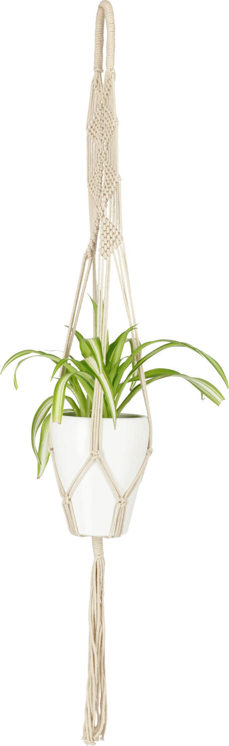 Coasac de plante suspendat Vega Kohana din macrame, bumbac, 90 cm, alb crem