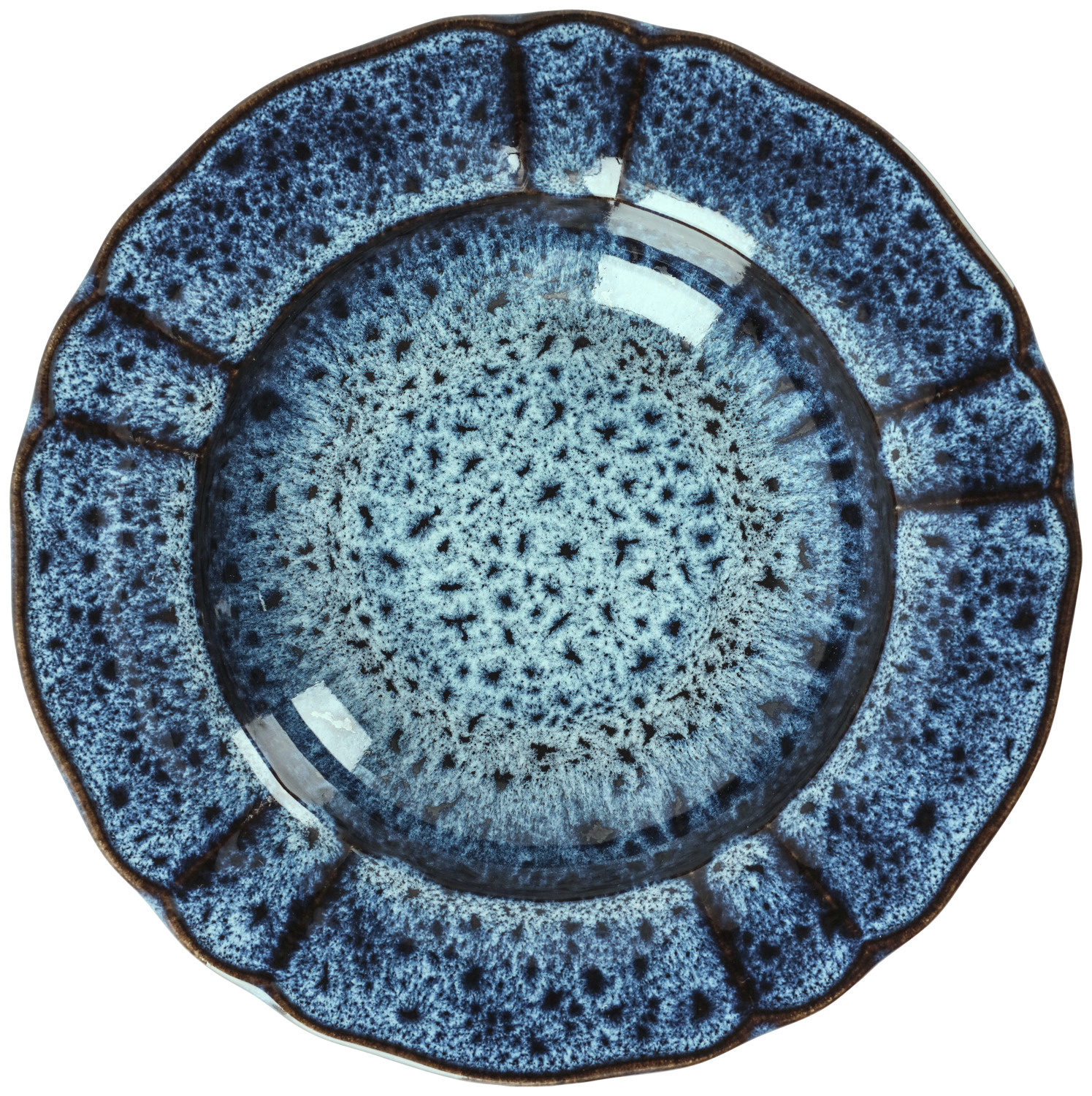 VEGA Amelina Deep Plates, Reactive Glaze Porcelain, Round with Discreet Relief and Decorative Edges, 23 cm, Blue, Set of 6