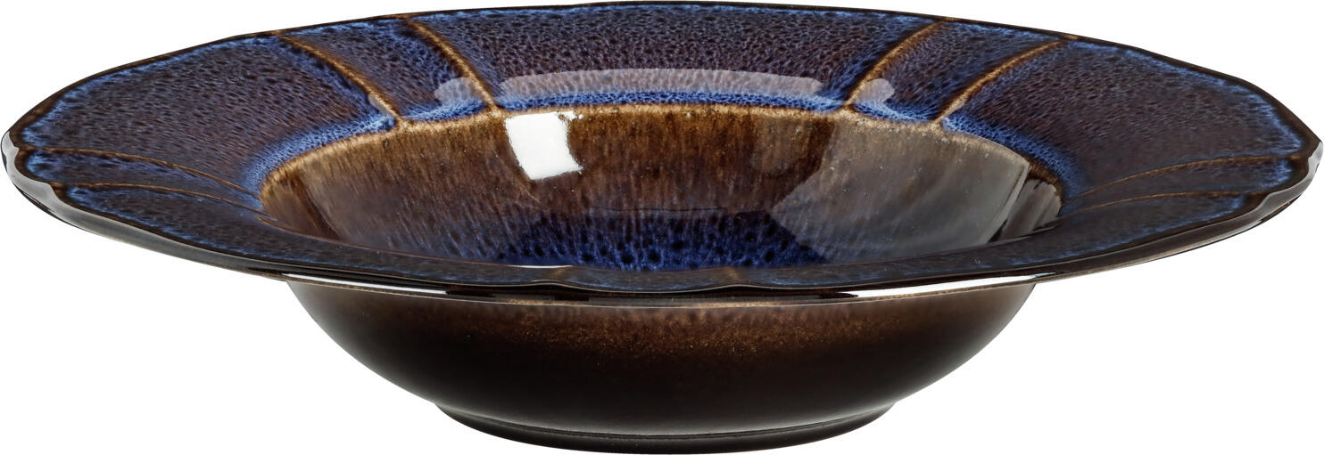 VEGA Amelina Deep Plates, Set of 4, Blue Porcelain, 27 cm Diameter, 500 ml Capacity, Reactive Glaze with Discreet Relief and Decorative Edges
