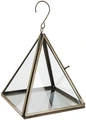 Vega Sunyata Decorative Element, Glass and Metal Pyramid Terrarium and Candle Holder, Gold, 13x13x14 cm, with Hanging Hook
