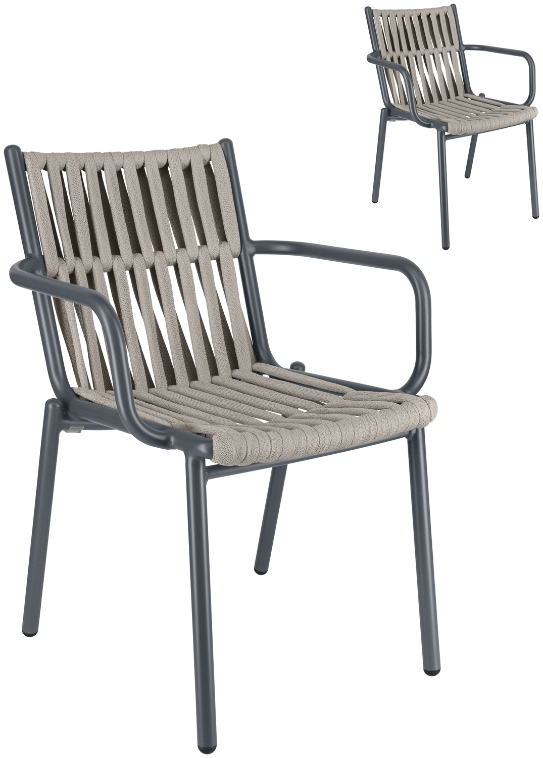 Set de 2 scaune de exterior catering VEGA Lumaro, cadru din aluminiu vopsit electrostatic, rachita din sfoara cu uscare rapida, stivuibile, 45x47x81 cm