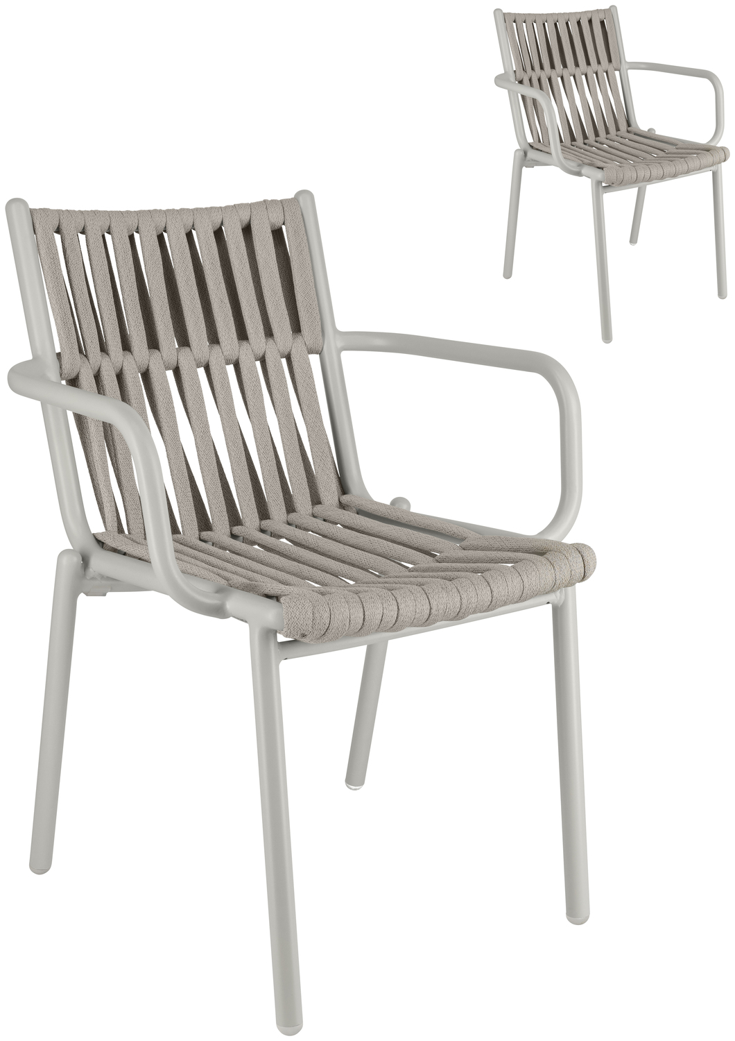 Set de 2 scaune profesionale de exterior VEGA Lumaro, cadru din aluminiu vopsit electrostatic, rachita din sfoara cu uscare rapida, stivuibile, 45x47x81 cm
