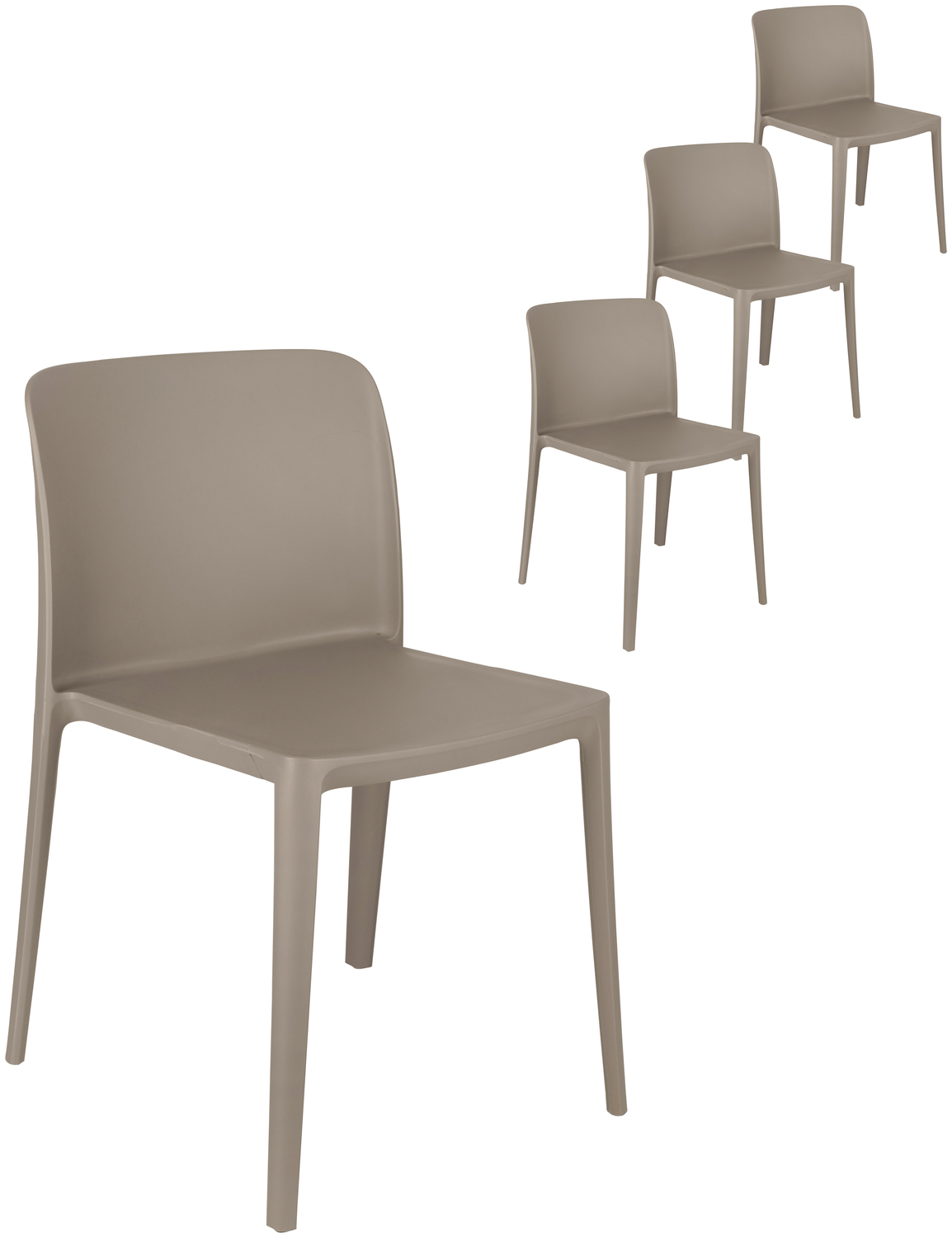 PULSIVA Rigg Plastic Chair Set of 4, Glass Fibre-Reinforced Polypropylene, Stackable, UV-Protected, Weatherproof, Taupe, 48x50x78 cm