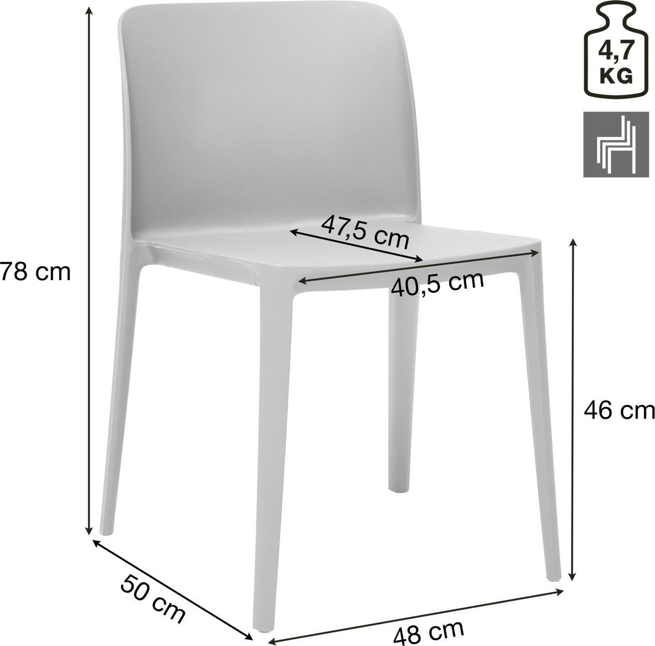 Set de 4 scaune din plastic PULSIVA Rigg, polipropilenă ranforsată cu fibră de sticlă, rezistente la intemperii și UV, interior și exterior, verzi, 48x50x78 cm