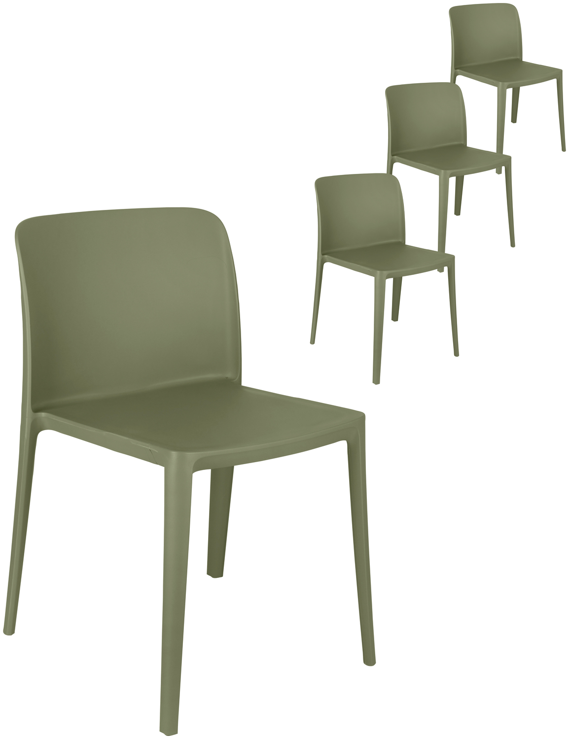 Set de 4 scaune din plastic PULSIVA Rigg, polipropilenă ranforsată cu fibră de sticlă, rezistente la intemperii și UV, interior și exterior, verzi, 48x50x78 cm