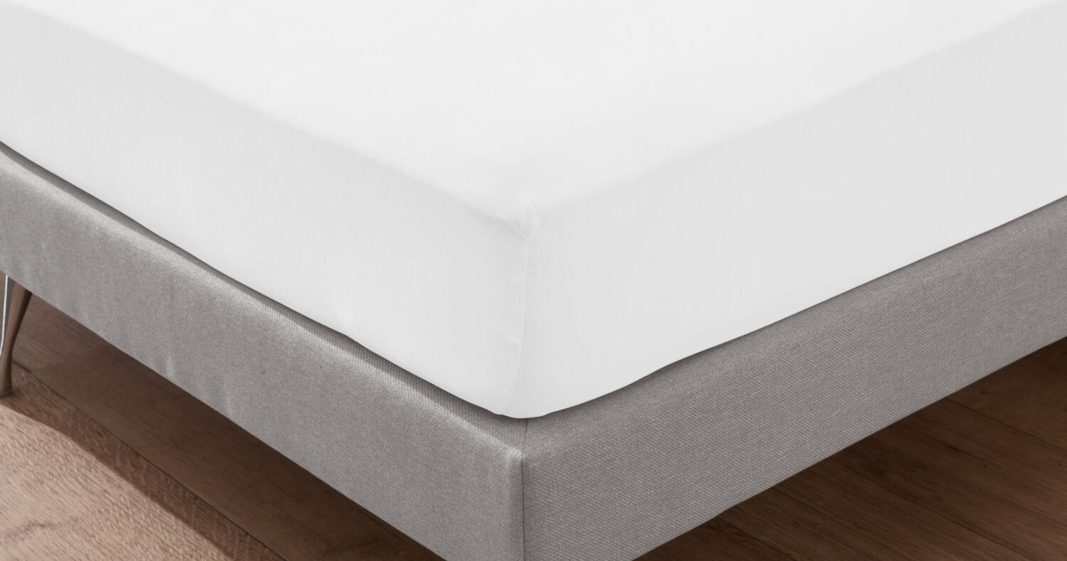 Set de 2 çarafai elastice din Jersey ERWIN M. LUSINI, 100% bumbac, 90-100 x 190-200 cm, înălțime 25 cm, Alb, Calitate Hotel, OEKO-TEX Standard 100