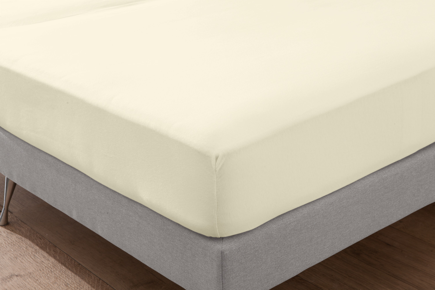 Set de 2 çarafai cu elastic LUSINI din Jersey, 100% bumbac, 90-100 x 190-200 cm, înălțime 25 cm, calitate hotelieră, OEKO-TEX Standard 100, bej șampanie