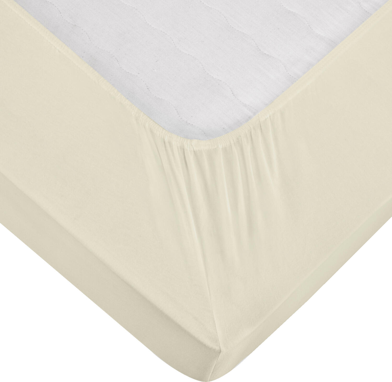 Set de 2 çarafai cu elastic LUSINI din Jersey, 100% bumbac, 90-100 x 190-200 cm, înălțime 25 cm, calitate hotelieră, OEKO-TEX Standard 100, bej șampanie