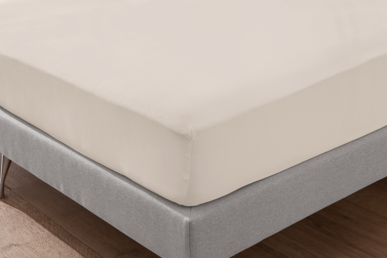 Set de 2 çarafai elastice LUSINI din Jersey, 100% Bumbac, 90-100 x 190-200 cm, Înălțime 25 cm, Calitate Hotel, OEKO-TEX Standard 100, Taupe