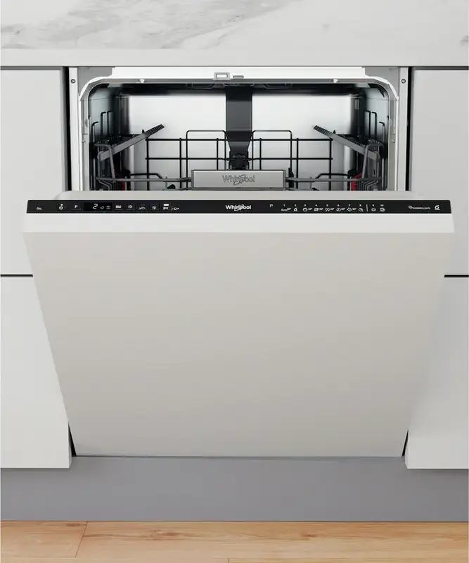 Whirlpool WIO 3T133 PE 6.5 Built-in Full Size Dishwasher, Black, 14 Place Settings, 6th Sense Technology, NaturalDry, PowerClean, 10 Programs, 43 dB