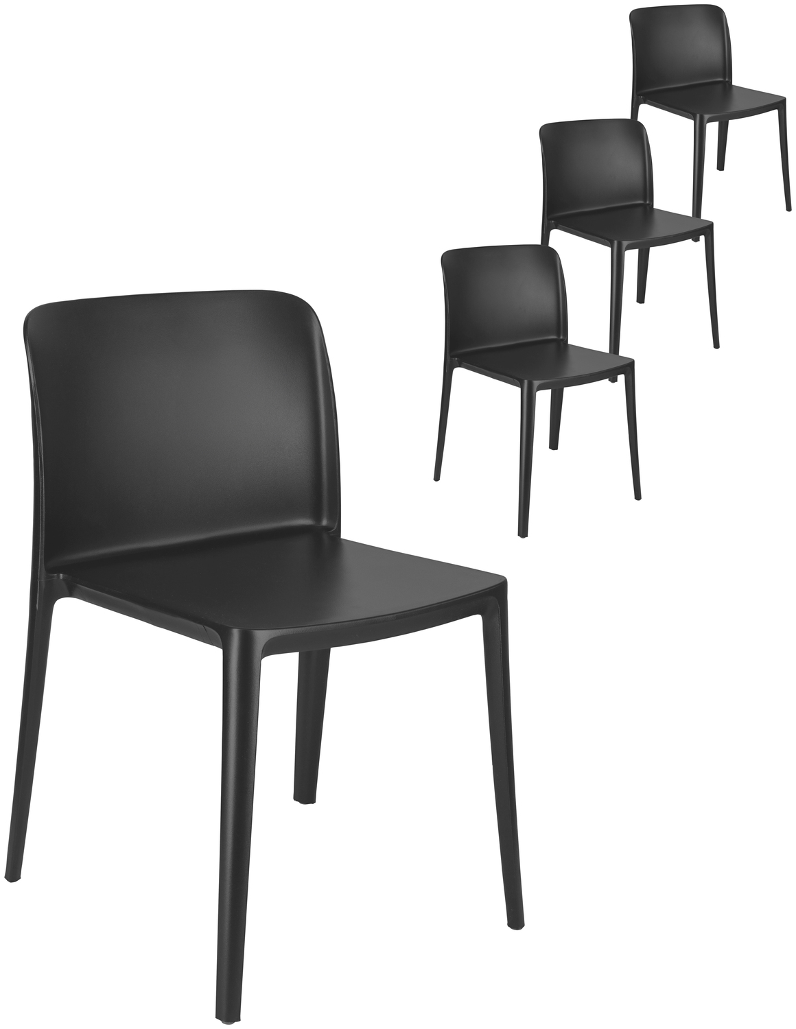 PULSIVA Rigg Plastic Chair Set of 4, Glass Fibre-Reinforced Polypropylene, Stackable, UV-Resistant, Weatherproof, Black, 48x50x78 cm