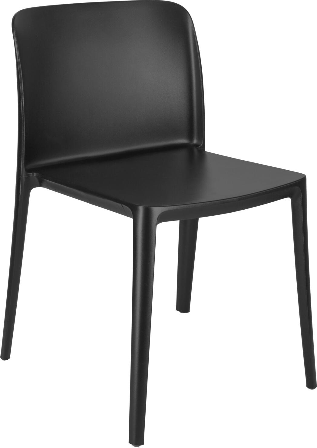 PULSIVA LUSINI Solutions GmbH Plastic chair Rigg without armrests Kunststoffstuhl Rigg ohne Armlehne Plastic chair Rigg without armrests; 48x50x78 cm (WxDxH); black; 4 piece / pack Kunststoffstuhl Rigg ohne Armlehne; 48x50x78 cm (BxTxH); schwarz; 4 Stück / Pack The plastic chair offers comfort and stability for any environment. Made from glass fibre-reinforced polypropylene, it is particularly robust, dimensionally stable, durable and weatherproof. Thanks to the backrest and wide seat, the chair ensures optimum seating comfort. It is lightweight, stackable up to 6 chairs and easy to clean, making it a practical choice for indoors and outdoors. The chair has a UV-protective coating that can withstand up to 3,000 hours of sunshine. With a load capacity of up to 150 kg, the chair is extremely resilient and durable. *Advantages for the customer thanks to glass fibre reinforced polypropylene* * Greater stability and load-bearing capacity: glass fibre makes the chair more resilient and durable - ideal for commercial use. * Longer service life: the material remains dimensionally stable and unbreakable even with frequent use. * Weather & UV resistance: Perfect for outdoor use as the material is less likely to fade or become brittle. * Low weight with high strength: Comfortable to handle without compromising on robustness. * Improved safety: The material is more stable overall and less susceptible to material fatigue. Integrated plastic glides reliably protect sensitive floors from scratches and make it easier to move. Der Kunststoffstuhl bietet Komfort und Stabilität für jede Umgebung. Hergestellt aus glasfaserverstärktem Polypropylen, ist er besonders robust, formstabil, langlebig  und wetterfest. Dank der Rückenlehne und der breiten Sitzfläche sorgt der Stuhl für optimalen Sitzkomfort. Er ist leicht, stapelbar bis zu 6 Stühlen und pflegeleicht, was ihn zu einer praktischen Wahl für innen und außen macht. Der Stuhl  verfügt über eine UV-Schutzbeschichtung, die bis zu 3.000 Sonnenstunden standhält. Mit einer Tragfähigkeit von bis zu 150 kg ist der Stuhl äußerst belastbar und langlebig. *Vorteile für den Kunden durch glasfaserverstärktes Polypropylen* * Höhere Stabilität und Tragkraft: Glasfaser macht den Stuhl belastbarer und widerstandsfähiger – ideal für gewerbliche Nutzung. * Längere Lebensdauer: Das Material bleibt auch bei häufigem Gebrauch formstabil und bruchsicher. * Wetter- & UV-Beständigkeit: Perfekt für den Außenbereich, da das Material weniger ausbleicht oder spröde wird. * Geringes Gewicht bei hoher Festigkeit: Komfortabel im Handling, ohne Abstriche bei der Robustheit. * Verbesserte Sicherheit: Das Material ist insgesamt stabiler und weniger anfällig für Materialermüdung. Integrierte Kunststoffgleiter schützen empfindliche Böden zuverlässig vor Kratzern und erleichtern das Verschieben.