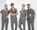Jobeline Fabriano Men's Medical Scrub Tunic, V-Neck Short Sleeve Top with Breast Pocket, Lyocell Tencel and Polyester, Breathable Cooling Fabric