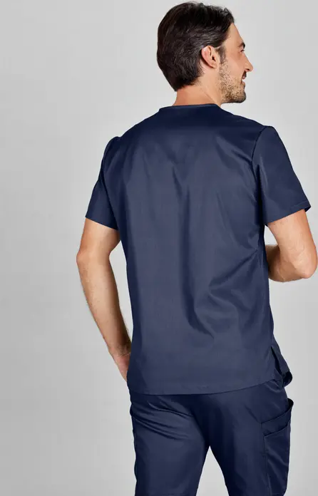Tunică Medicală Bărbați Jobeline Fabriano, Bluza Scrub cu Guler V și Mânecă Scurtă, Lyocell Tencel și Poliester, Respirabilă și Răcoritoare, cu Buzunar
