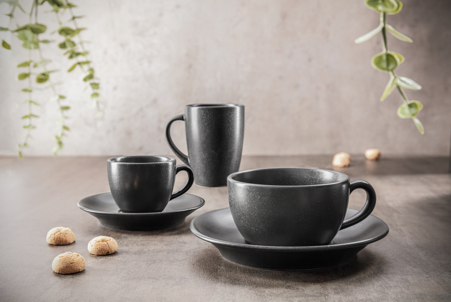 Vega Lusini Masca Standard Mug Set of 6, 260ml Black Porcelain, 75 x 100 mm, Stackable, Dishwasher and Microwave Safe for Professional Coffee Shops