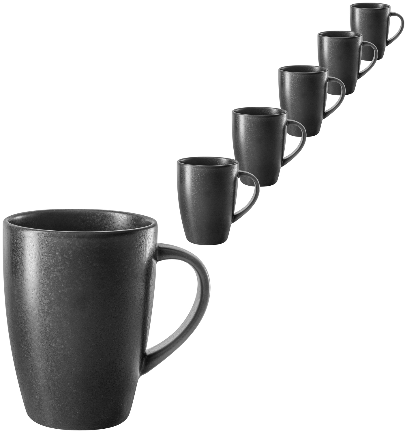 Vega Lusini Masca Standard Mug Set of 6, 260ml Black Porcelain, 75 x 100 mm, Stackable, Dishwasher and Microwave Safe for Professional Coffee Shops