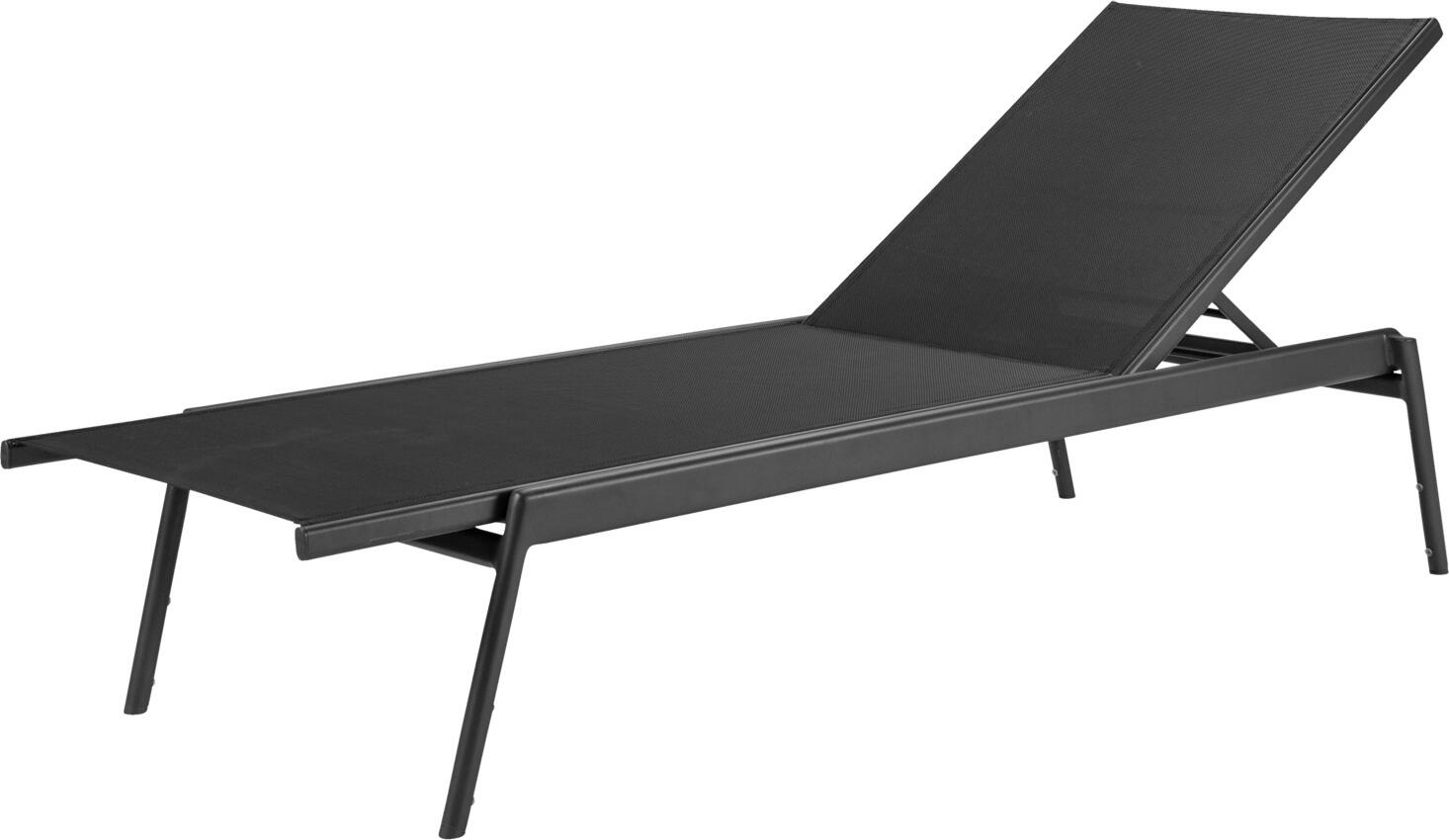 VEGA LUSINI Solutions GmbH Sun lounger Elaris Sonnenliege Elaris Sun lounger Elaris; 200x74x36 cm (LxWxH); seat anthracite, base anthracite Sonnenliege Elaris; 200x74x36 cm (LxBxH); Sitz anthrazit, Gestell anthrazit Modern sun lounger with adjustable backrest - perfect for maximum comfort and flexible relaxation outdoors. The lounger is stackable and can be easily moved by one person thanks to the particularly lightweight material. The quick-drying textile cover ensures a comfortable seating experience and is also easy to clean. The simple, high-quality design blends elegantly into any wellness or pool landscape. Comfortable and practical: our sun lounger offers comfort even without an additional lounger cover - saving time and effort for staff. Ideal for gardens, terraces and wellness areas. Moderne Sonnenliege mit verstellbarer Rückenlehne – perfekt für maximalen Liegekomfort und flexible Entspannung im Außenbereich. Die Liege ist stapelbar und dank des besonders leichten Materials einfach von einer Person zu bewegen. Die schnelltrocknende Textilen-Bespannung sorgt für ein angenehmes Sitzgefühl und ist zudem pflegeleicht. Das schlichte, hochwertige Design fügt sich elegant in jede Wellness- oder Poollandschaft ein. Komfortabel und praktisch: Unsere Sonnenliege bietet Bequemlichkeit auch ohne zusätzliche Liegenauflage – das spart Zeit und Aufwand beim Personal. Ideal für Garten, Terrasse und Wellnessbereiche.