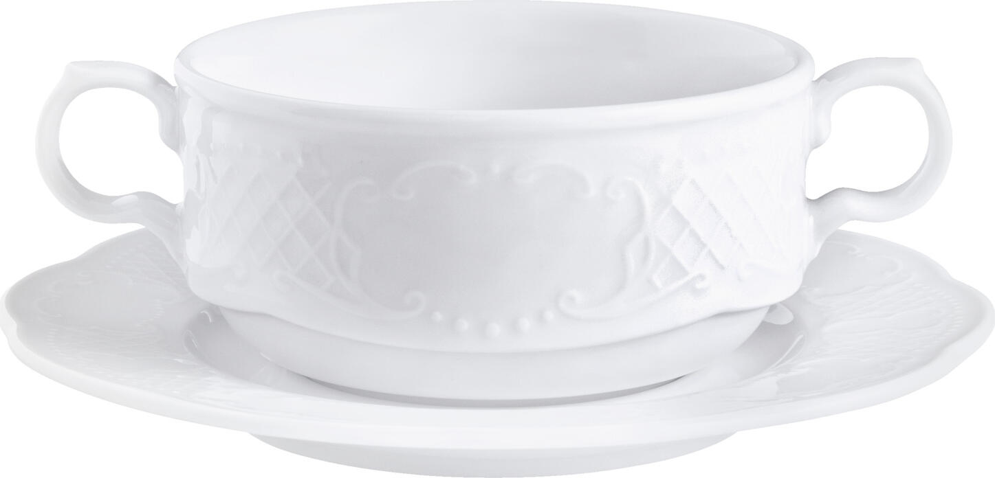 Farfurii de porțelan VEGA Minuett, Design cu relief filigran, Alb, Diametru 17 cm, Compatibile cu mașina de spălat vase și cuptorul cu microunde, Set de 6 piese