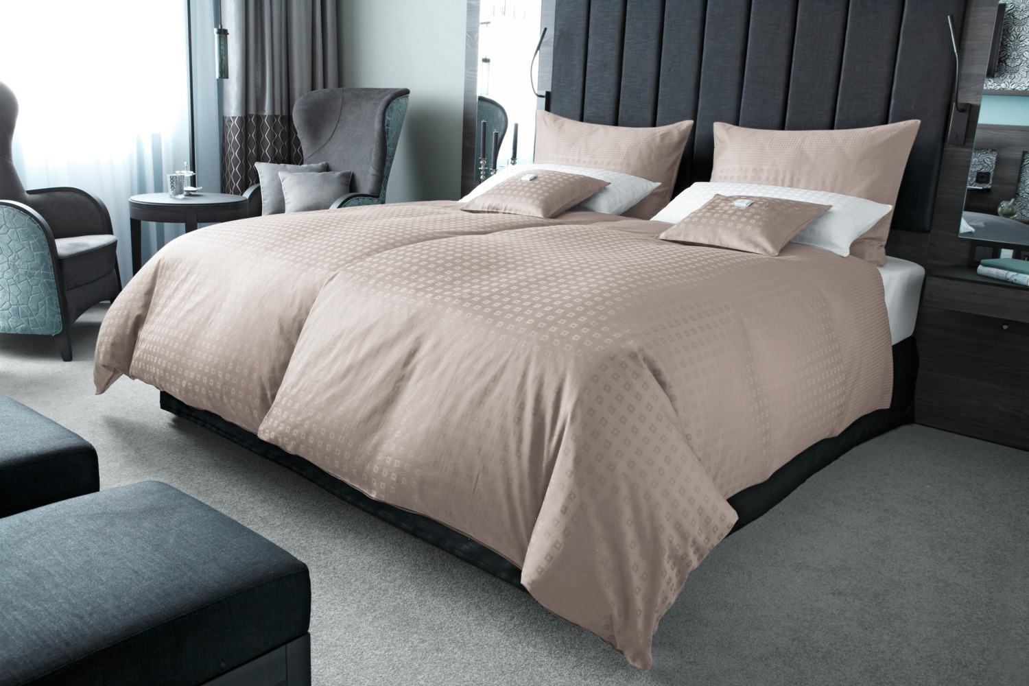 Husa pentru pilota ERWIN M. LUSINI Solutions GmbH Cube, 100% Bumbac Damasc, 200 TC, 155 x 220 cm, Taupe, Fermoar Rezistent la Calandra, OEKO-TEX Standard 100