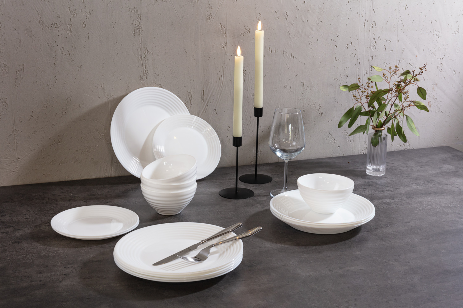 Luminarc Stairo Dessert Plates Set of 6, 19 cm Round Tempered Opal Glass Flat Plates, White, Stackable, Microwave and Dishwasher Safe