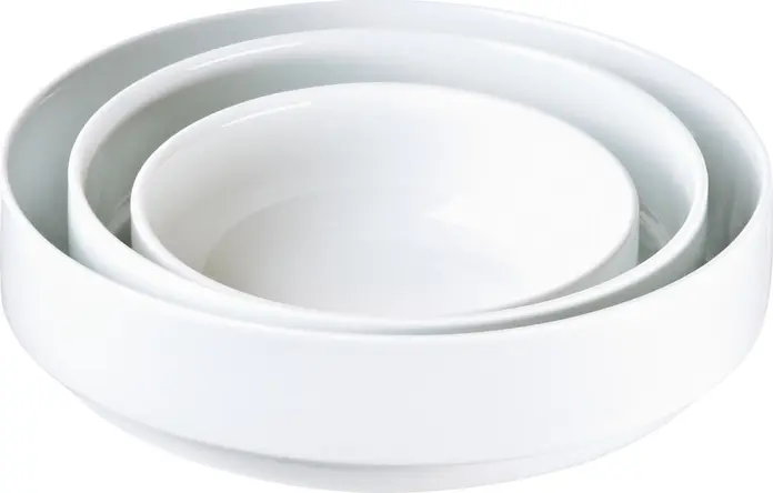 Bol din Porțelan Alb PULSIVA LUSINI Ronno, Formă Rotundă Plată, Înălțime 4 cm, Stivuibil, Compatibil cu Cuptorul cu Microunde și Mașina de Spălat Vase
