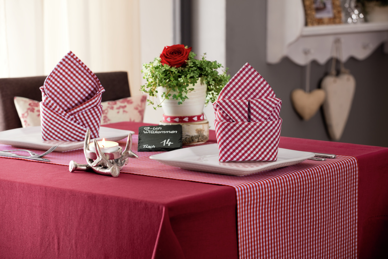 LUSINI La Villa Tablecloth, Square 130 x 130 cm, Vichy Check Pattern, 50% Cotton 50% Polyester, Easy Care, Quick Drying, Color Stable, German Design
