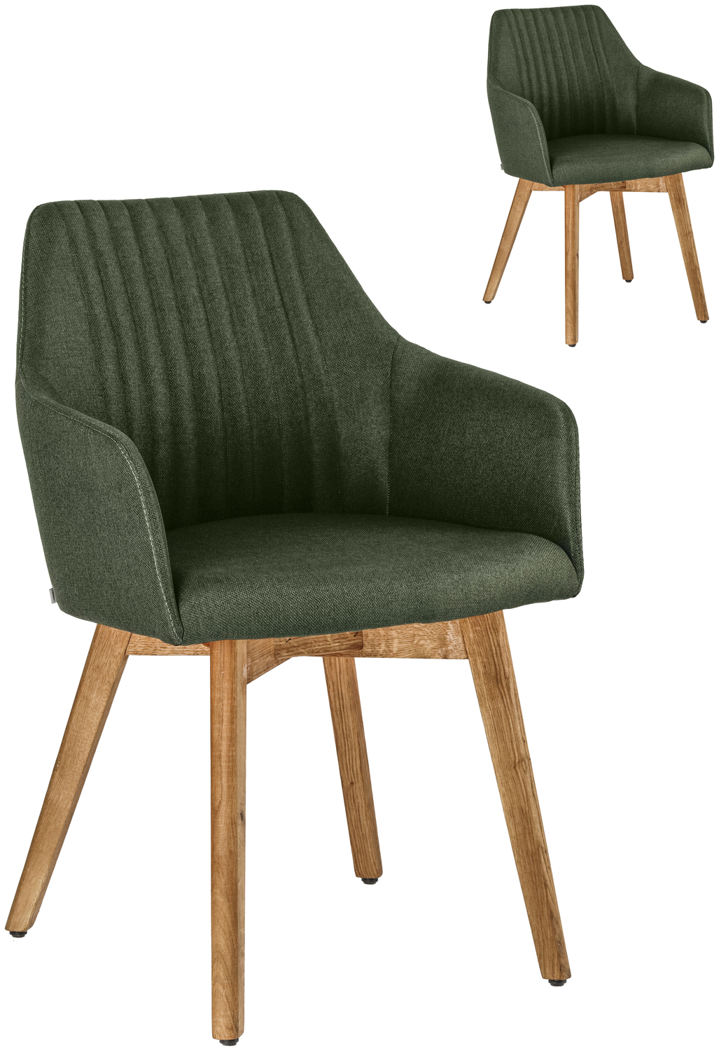 VEGA Arne Armchair Set of 2, Solid Oak Frame, Green Polyester Fabric, 56.5x60x85.5 cm, FSC-certified, Quilted Backrest