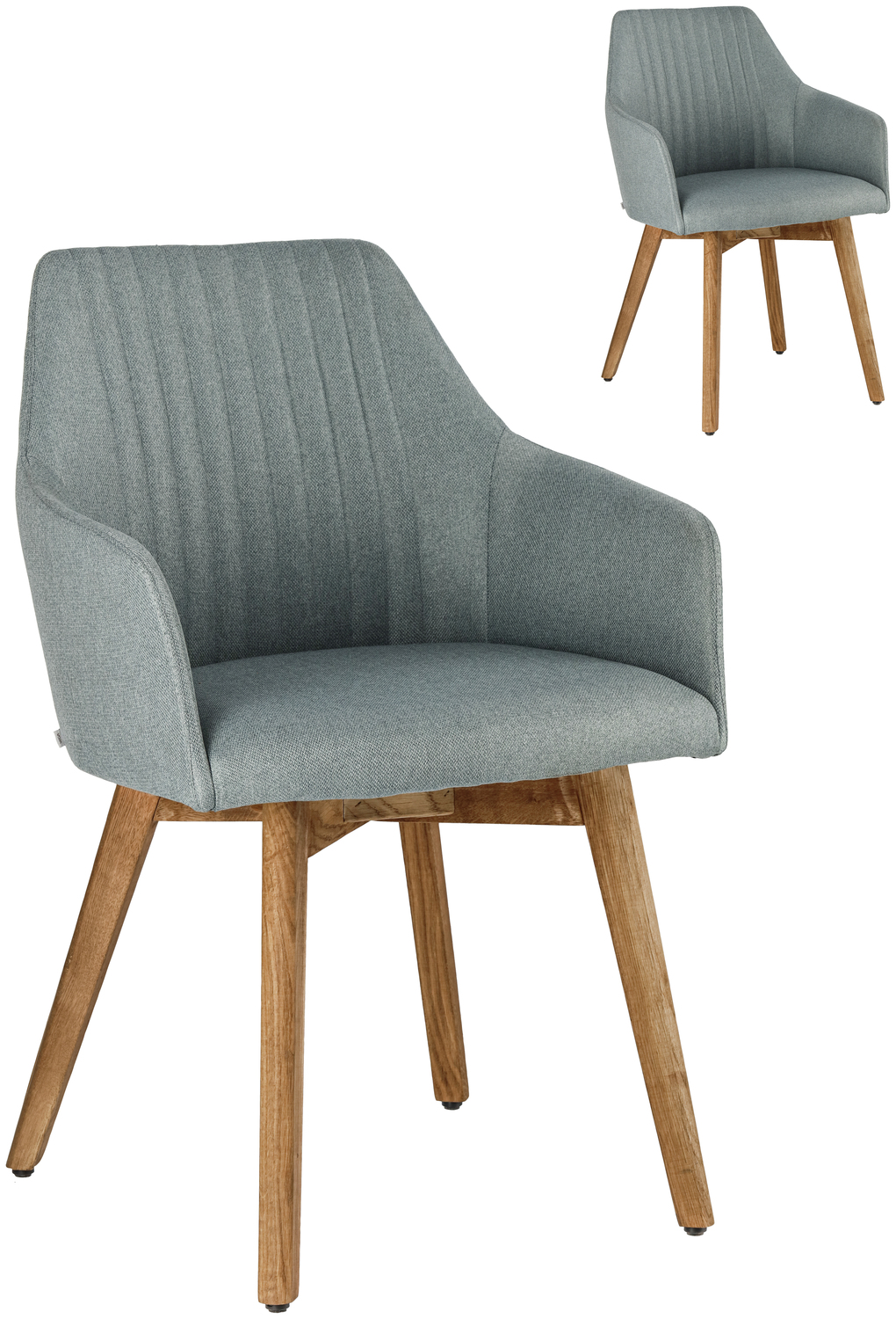 VEGA Arne Armchair Set of 2, Upholstered Light-blue Polyester Fabric, Solid Oiled Oak Frame, 56.5x60x85.5 cm, FSC Certified