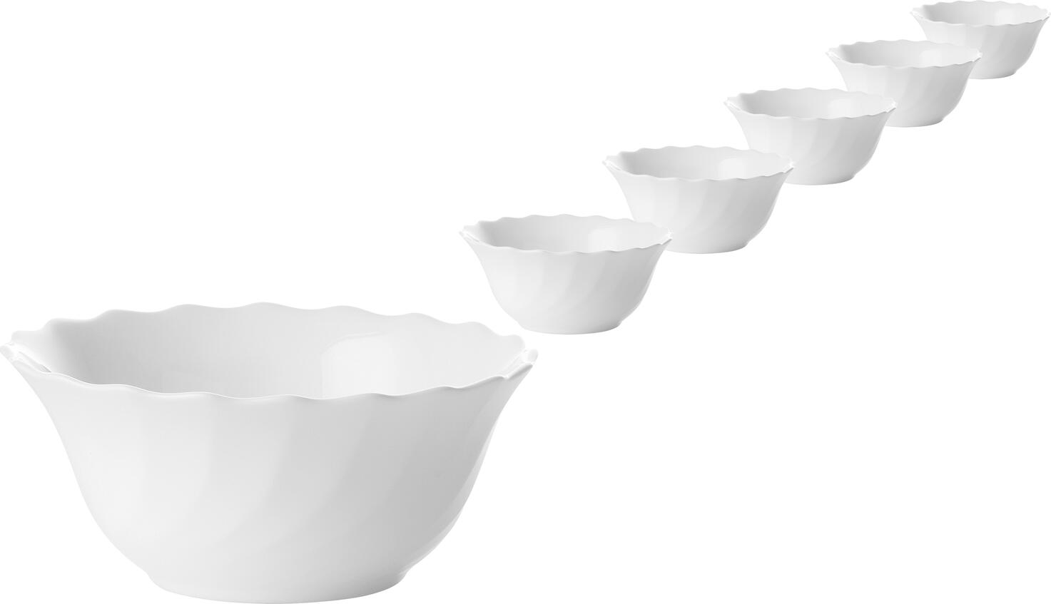 Set de 6 boluri Arcoroc Trianon, sticla opala temperata, Alb, 340ml, Diametru 12cm, rezistente la socuri si stivuibile