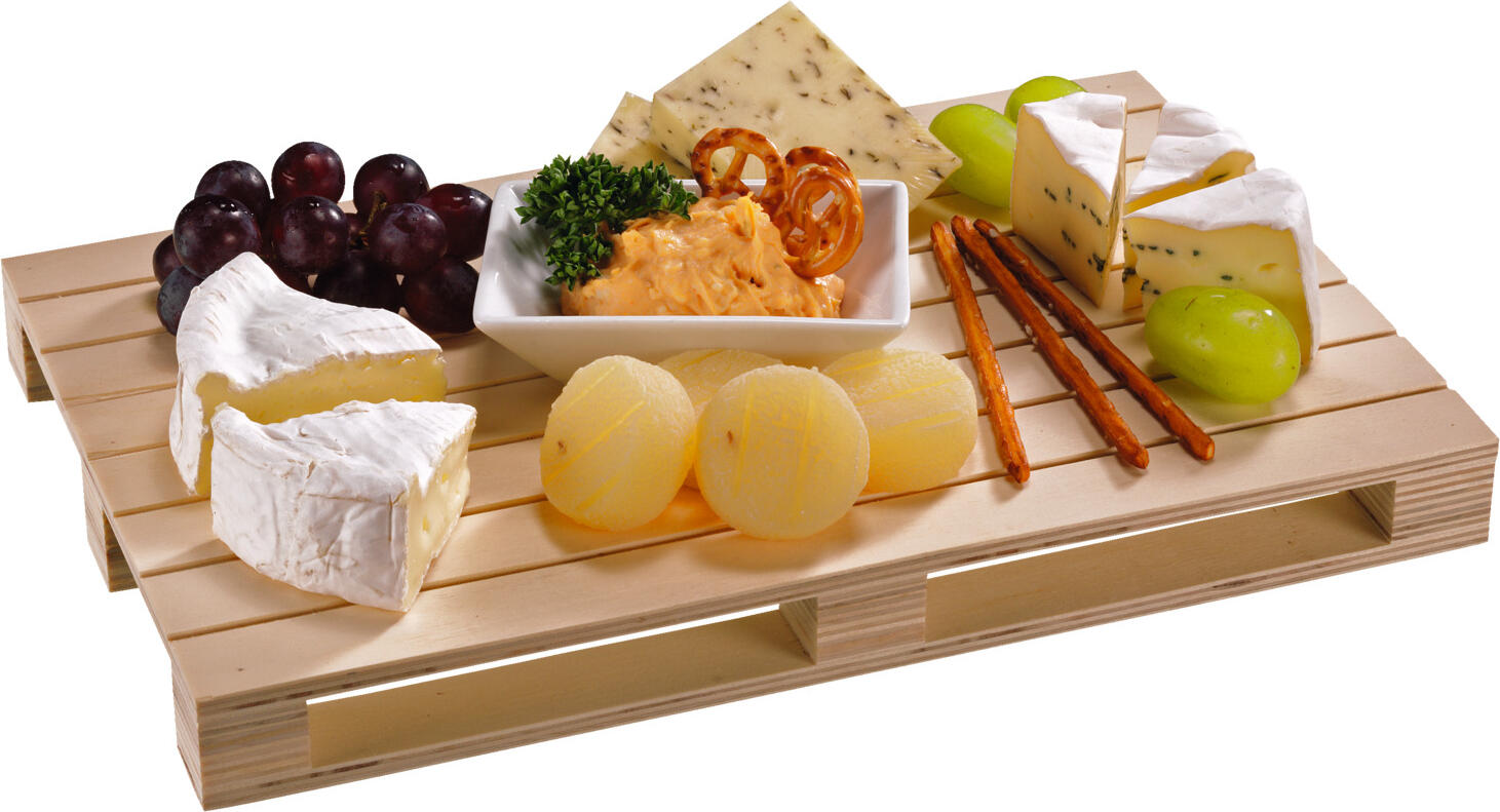 Tavă de servire mini palet din lemn PULSIVA Doria, lemn de pin, culoare naturală, lacuită alimentar, 29.5 x 20 x 3 cm, set de 3 piese