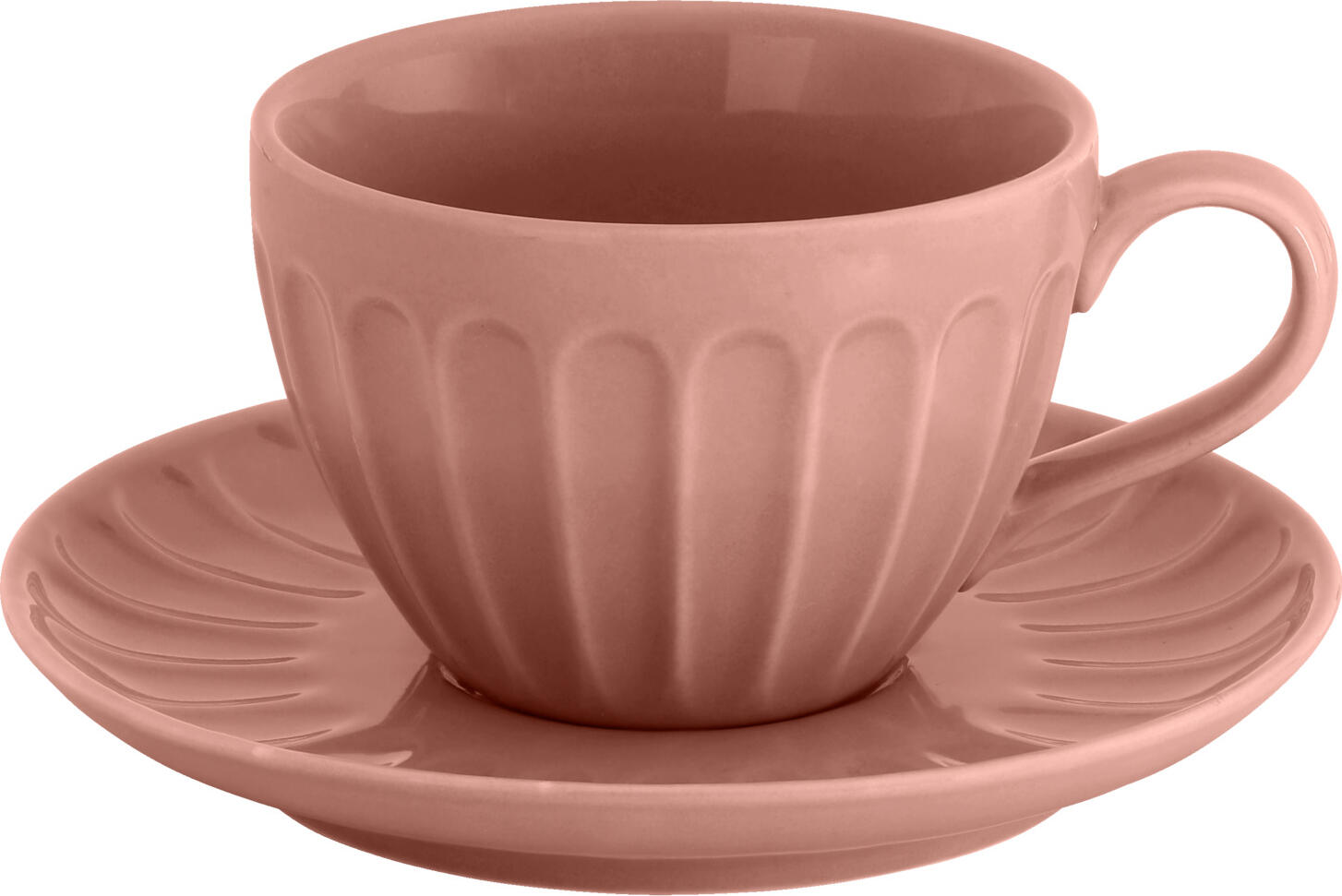 VEGA LUSINI Solutions GmbH Bel Colore Porcelain Mug and Cup Set of 6, Rosé, 190 ml, 55 mm Height, Fluted Ridged Design, Dishwasher and Microwave Safe