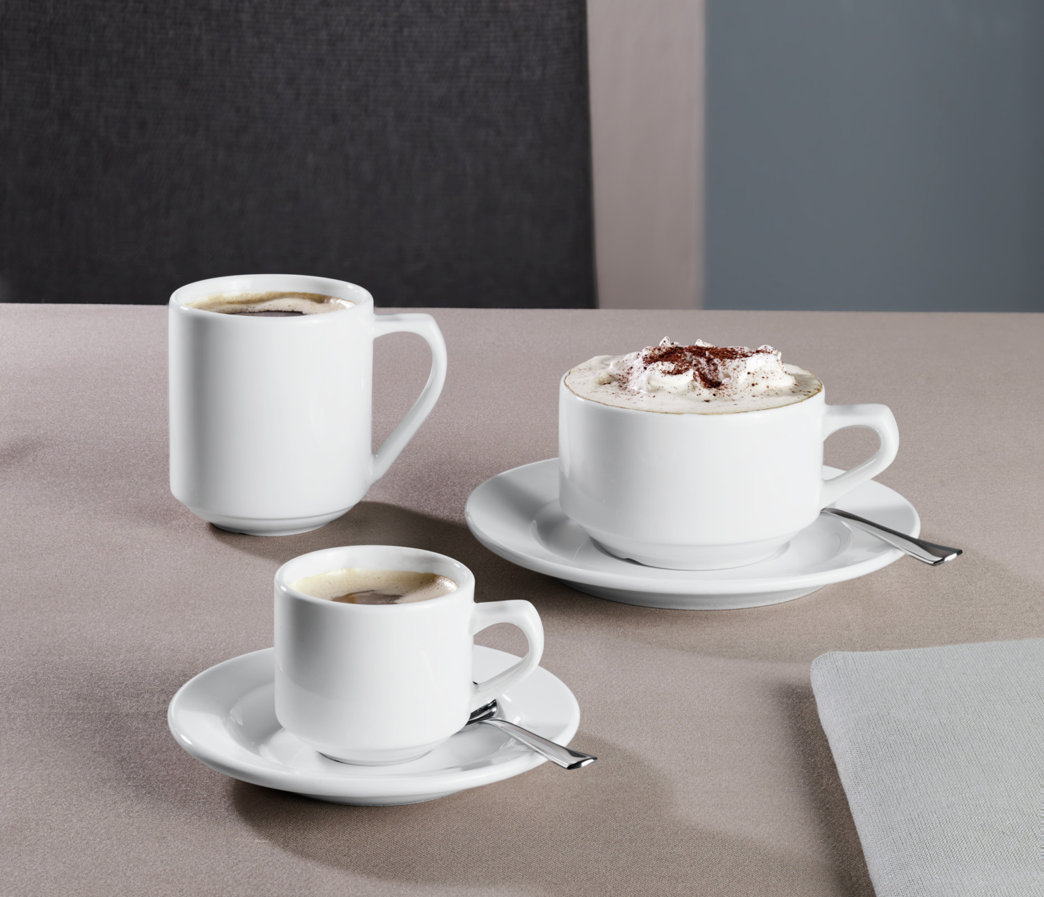 VEGA Base Coffee Mug Set of 6, 280ml White Robust Porcelain, Stackable with Integrated Drainage Channel, Dishwasher and Microwave Safe