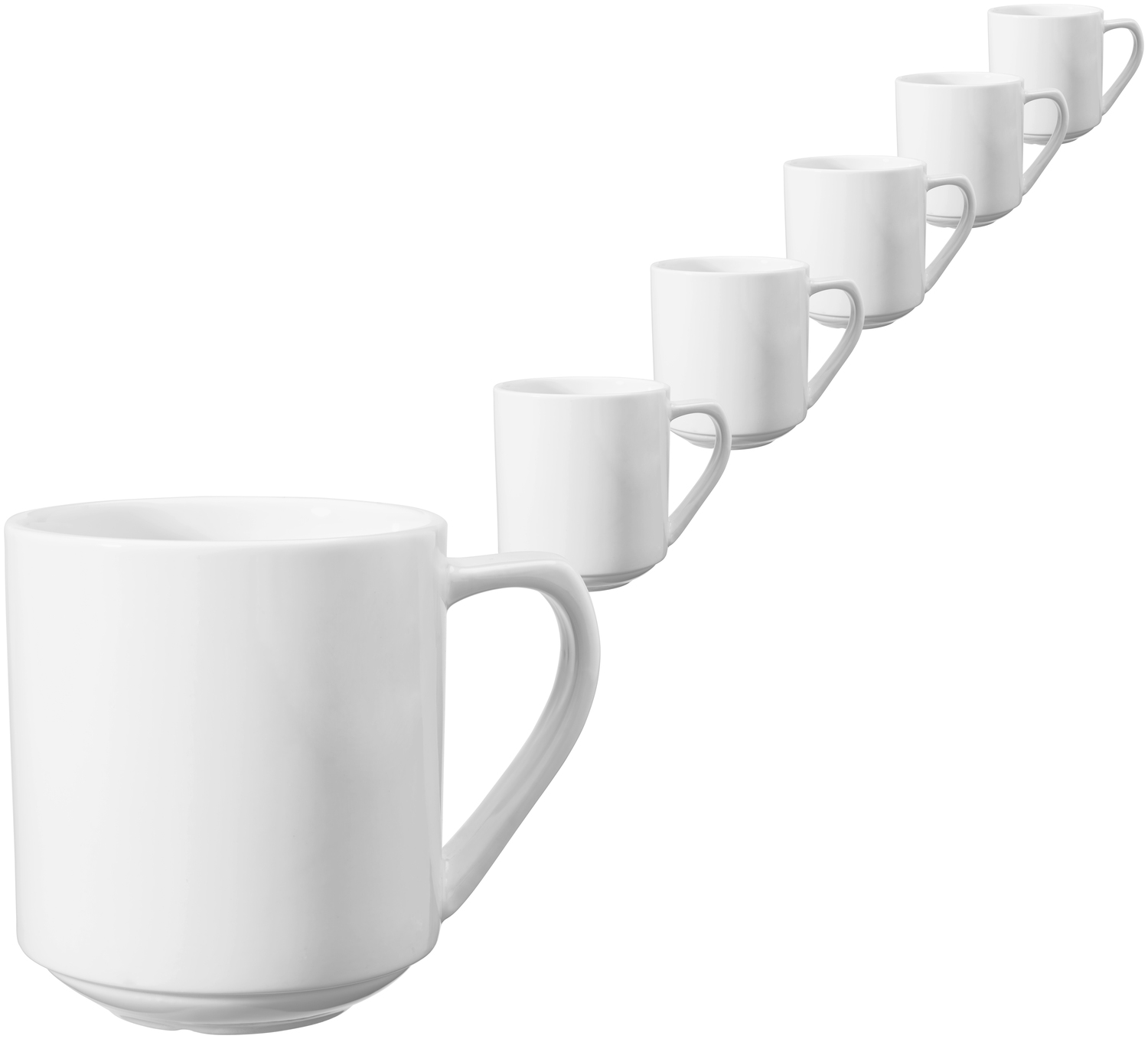 VEGA Base Coffee Mug Set of 6, 280ml White Robust Porcelain, Stackable with Integrated Drainage Channel, Dishwasher and Microwave Safe