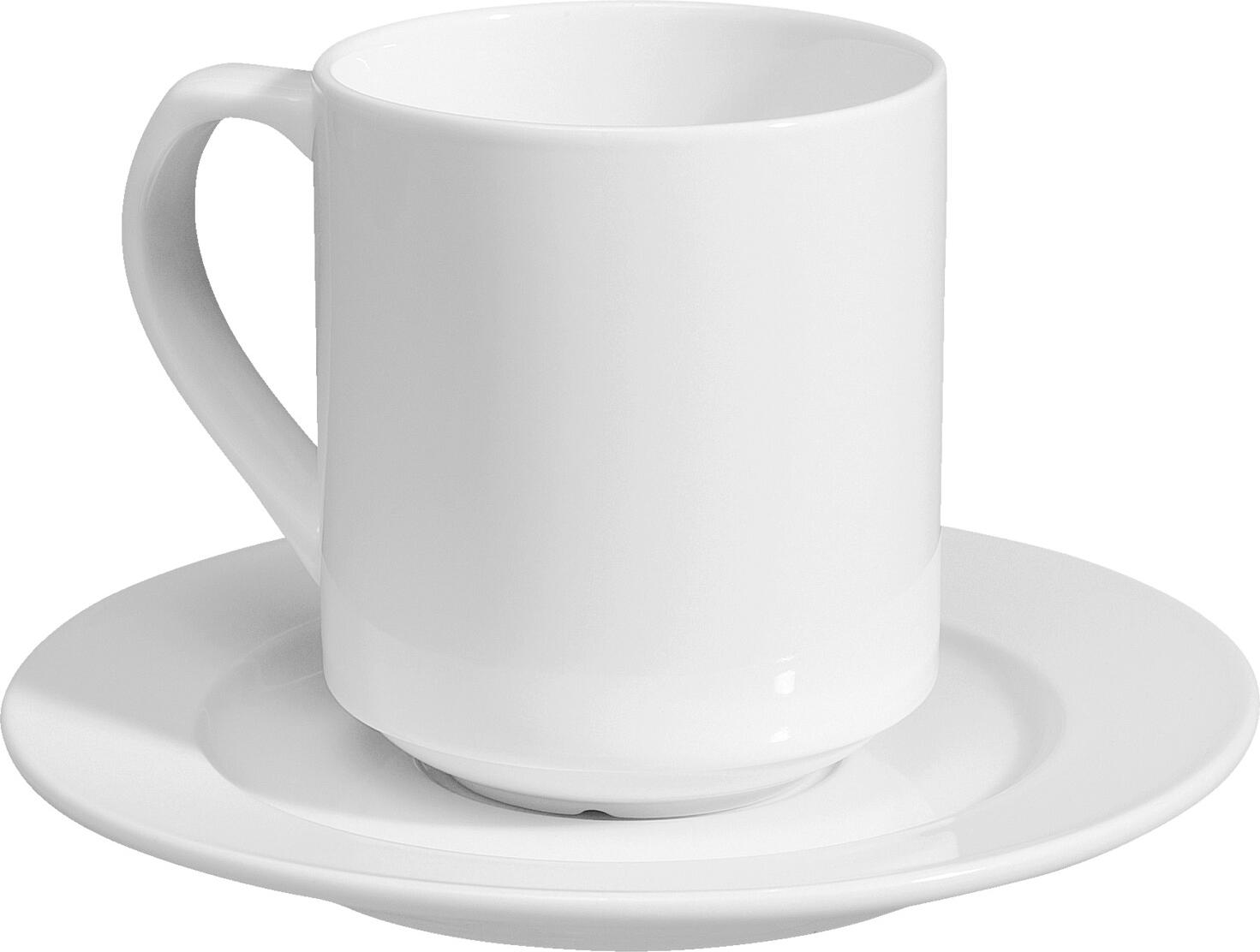 VEGA Base Coffee Mug Set of 6, 280ml White Robust Porcelain, Stackable with Integrated Drainage Channel, Dishwasher and Microwave Safe