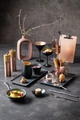 Set de 6 boluri mici ovale VEGA Masca din porțelan, glazură negru mat, 75ml, 11x7x2.7 cm, rezistente la mașina de spălat vase și cuptor cu microunde