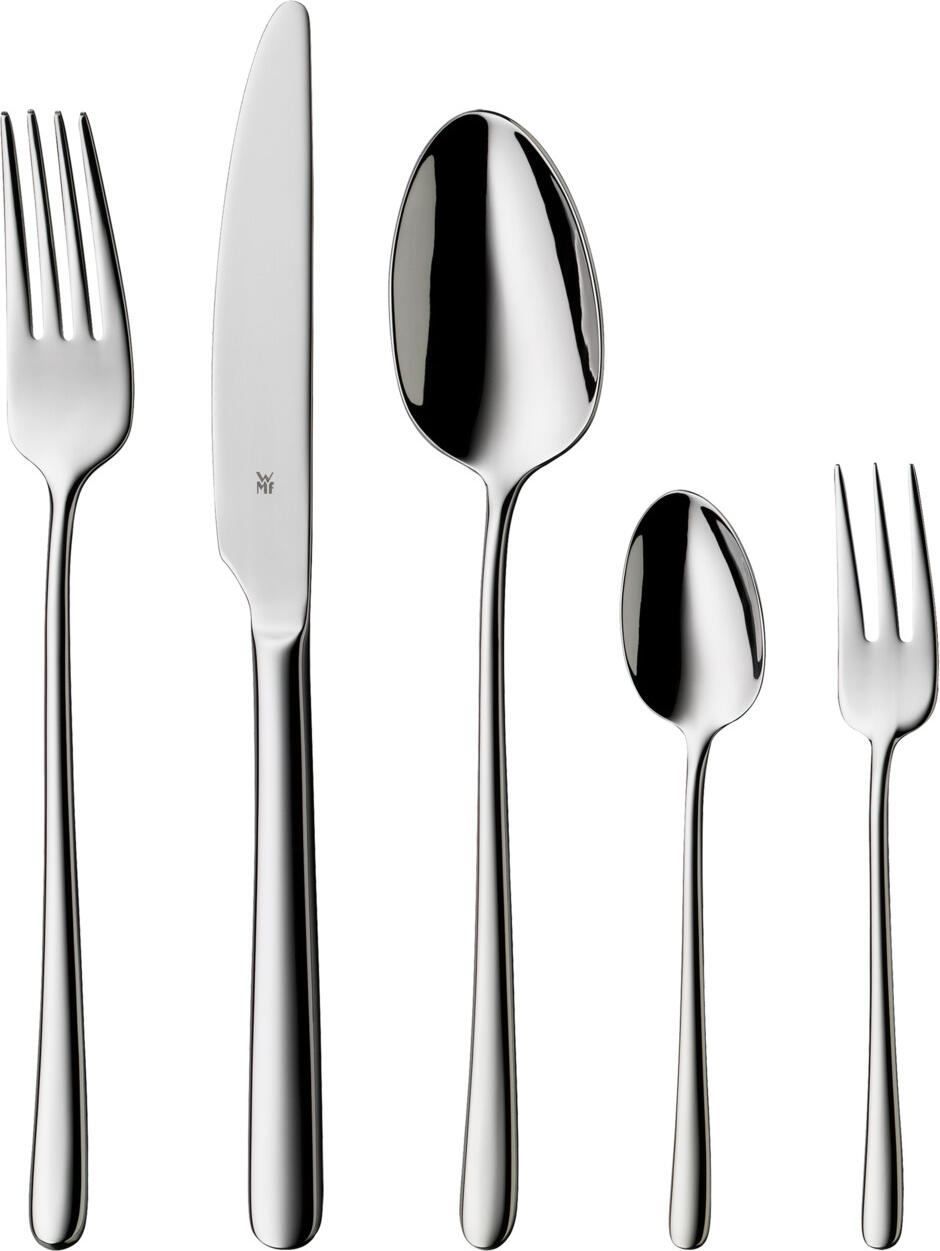 WMF proHeq GmbH Besteckset Scala Besteckset Scala Besteckset Scala; silver Besteckset Scala; silber WMF Scala Besteckset- perfekt für Ferienhäuser und Apartments sowie Residence -und Aparthotels Cromargan® Edelstahl 18/10 poliert. Korrosionsbeständig, rostfrei, unempfindlich. Absolut spülmaschinenfest. Das WMF Besteckset Scala bestehet aus je 12 Stück: - Kuchengabel - Menügabel - Menümesser - Menülöffel - Kaffeelöffel