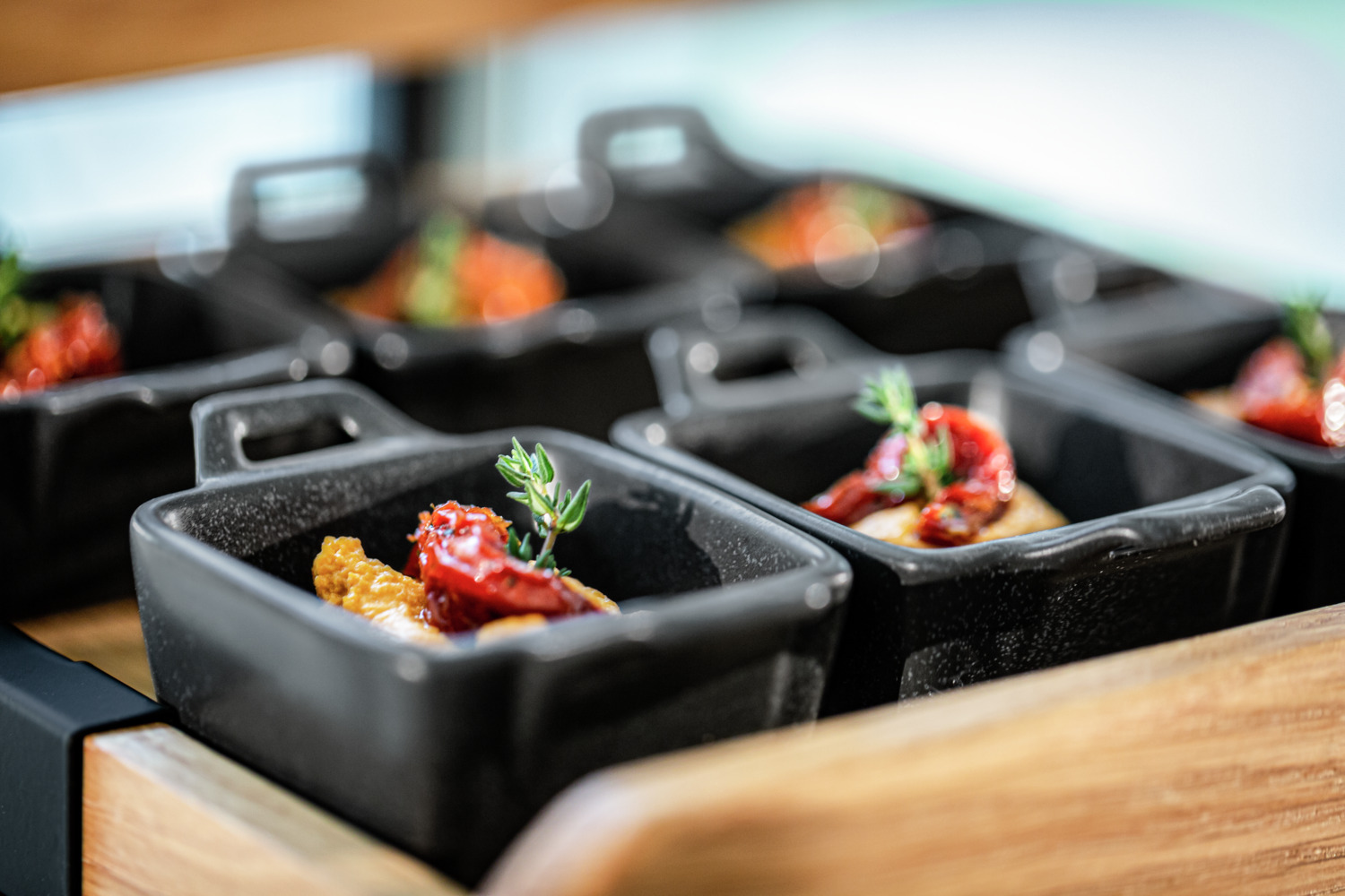 VEGA Masca Small Square Porcelain Bowls with Handle, Matt Black Glaze, 80ml, Set of 6