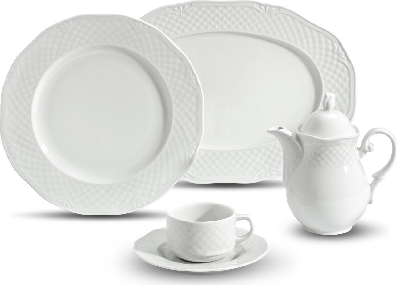 VEGA Zürich Deep Plate Set of 6, White Porcelain Round Soup Plates, 22.5 cm Diameter, Classic Elegant Relief Design, Dishwasher and Microwave Safe