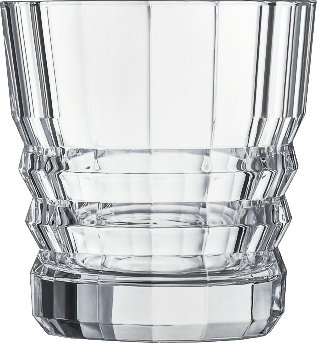 Arcoroc Architecte Whisky Glasses, 320ml Crystal Glass with 3D Sculptural Relief Pattern, Set of 4 Pieces, Dishwasher-Safe, Transparent