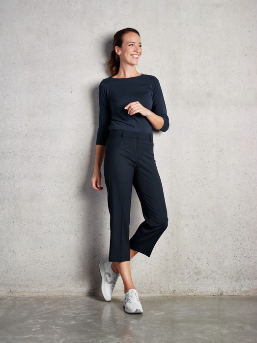 Pantaloni Jobeline Lauren pentru femei, model 7/8 cropped cu croială dreaptă, rezistenți la șifonare, Navy Blue, mărime 38