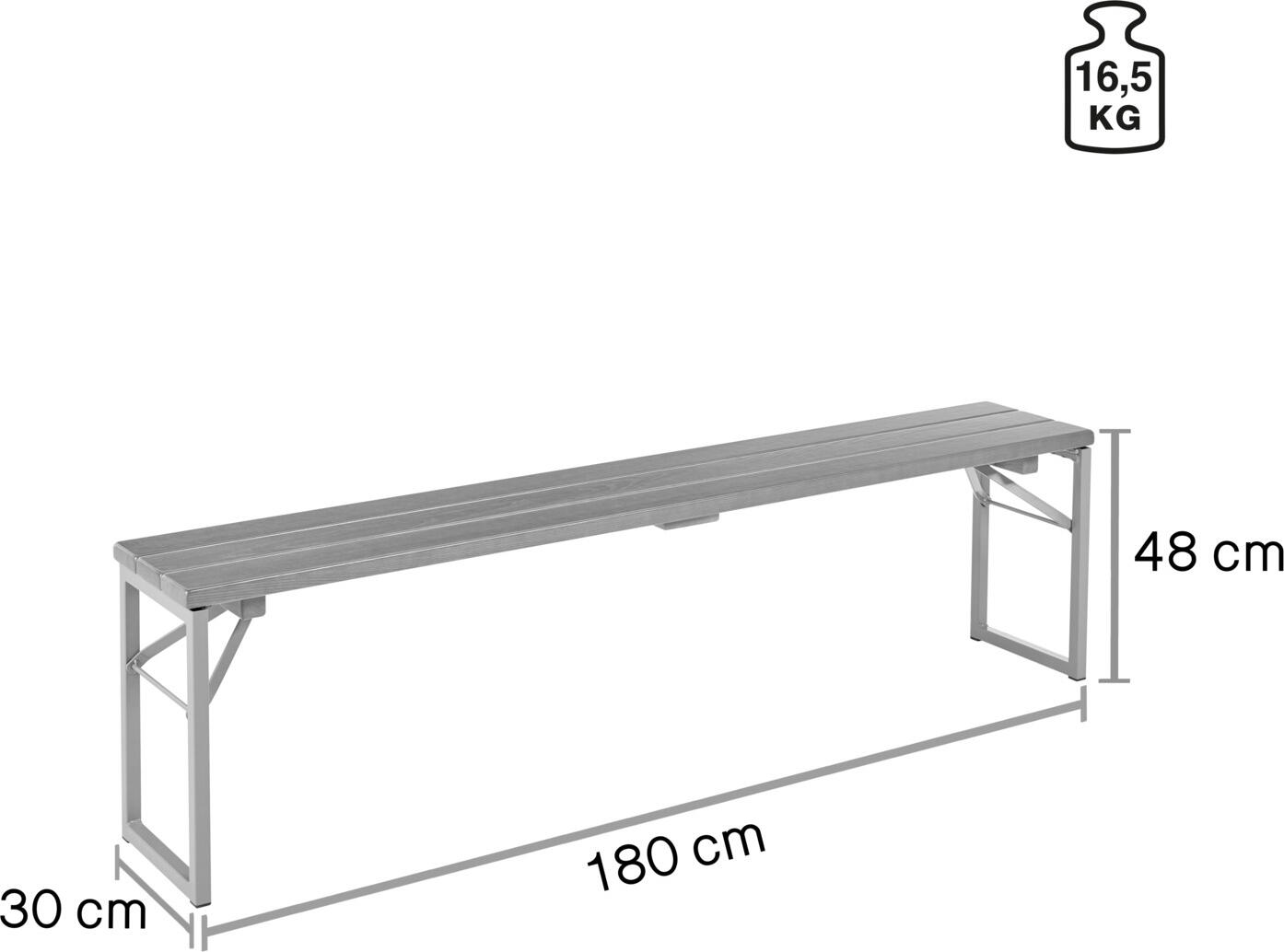 VEGA LUSINI Expose Outdoor Beer Tent Bench without backrest, Laminated Ash Wood and Powder-Coated Steel Frame, Foldable, 180x30x48 cm
