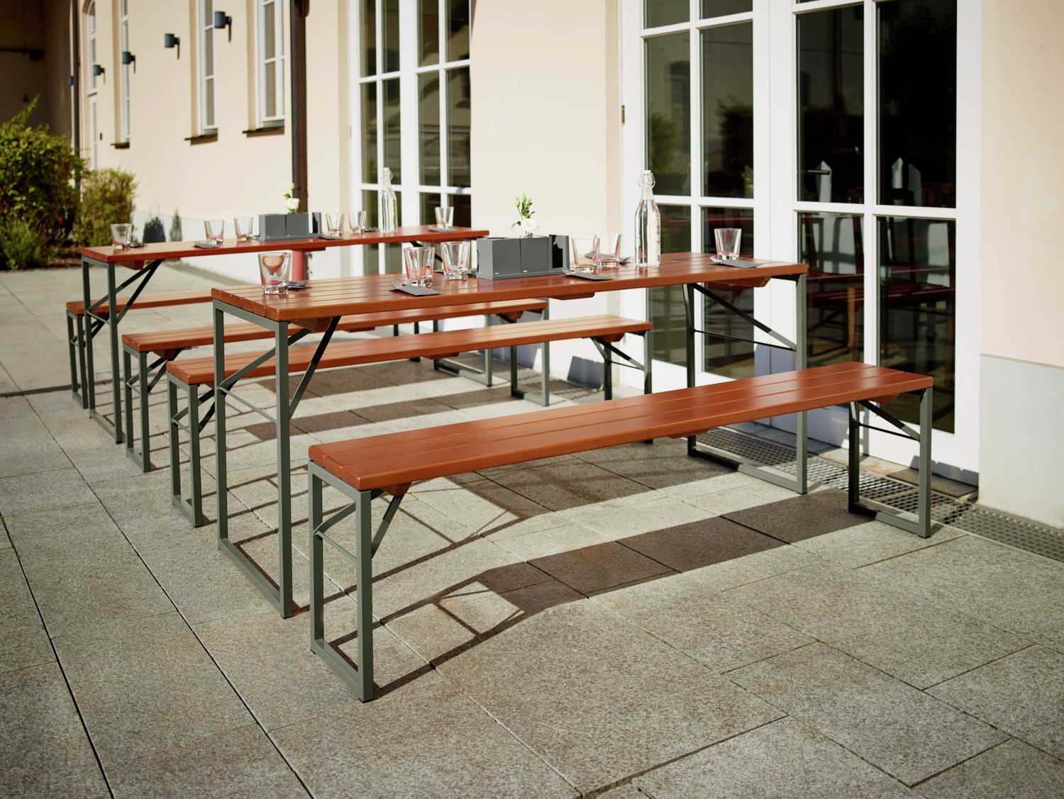 VEGA LUSINI Expose Outdoor Beer Tent Bench without backrest, Laminated Ash Wood and Powder-Coated Steel Frame, Foldable, 180x30x48 cm