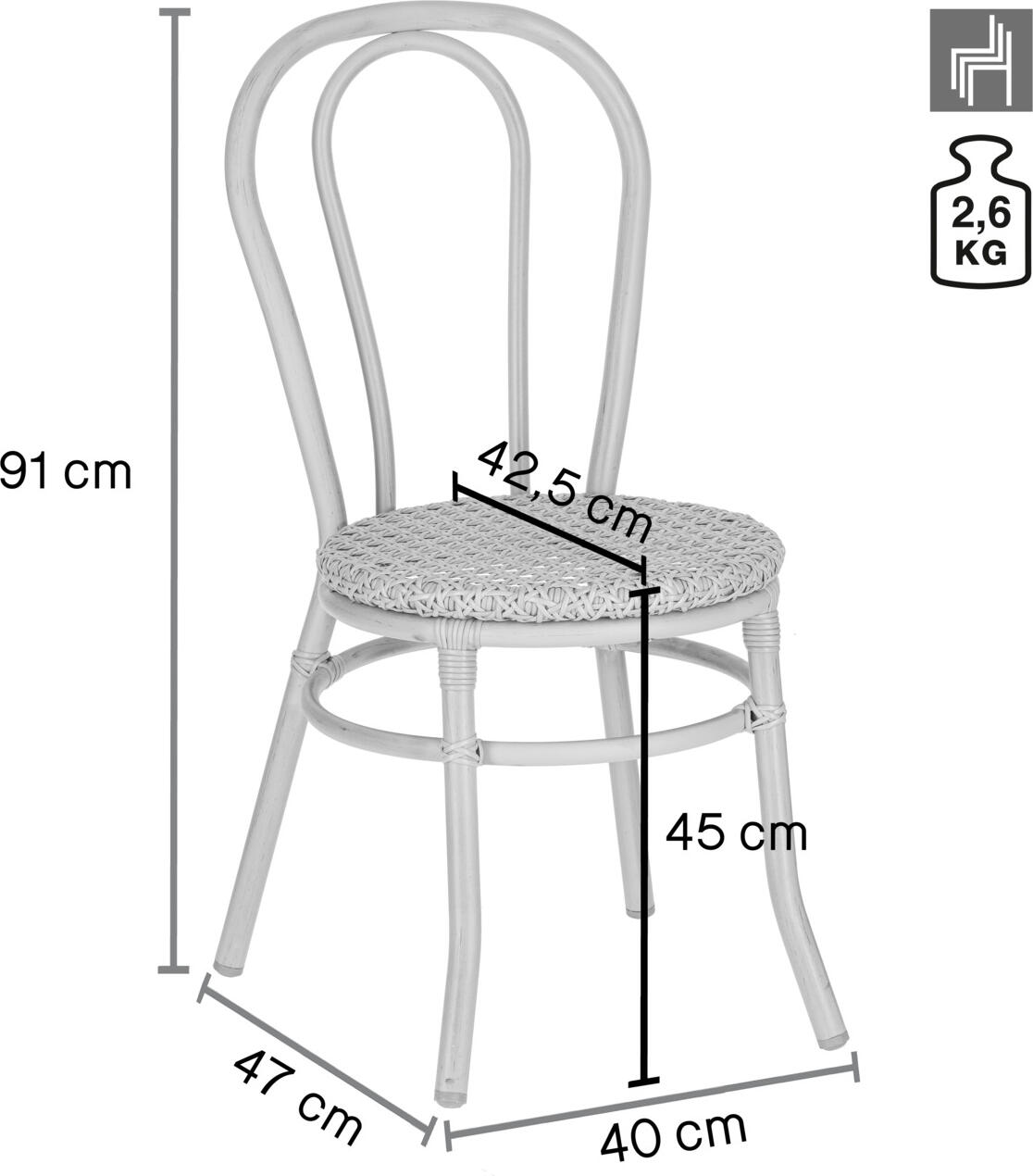Set de 2 scaune VEGA Gussago cu impletit vienes, cadru din aluminiu aspect lemn, impletit din polietilena, rezistente la intemperii, 44x54x91 cm, Natural